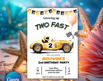 Boy Race Car Birthday Invitation • Editable 2nd Birthday Party Template • Canva Digital Invite • Kids Racing Theme • Instant Download