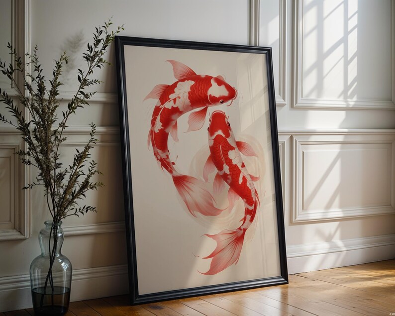 Red Koi Print, Japanese Print, Vintage Print, Printable Wall Art, Trendy Wall Art, Aesthetic Wall Art, Japanese Art Print, Koi Fish Print