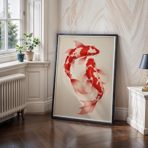Red Koi Print, Japanese Print, Vintage Print, Printable Wall Art, Trendy Wall Art, Aesthetic Wall Art, Japanese Art Print, Koi Fish Print