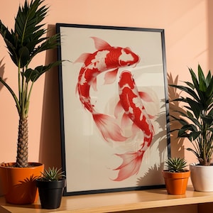 Red Koi Print, Japanese Print, Vintage Print, Printable Wall Art, Trendy Wall Art, Aesthetic Wall Art, Japanese Art Print, Koi Fish Print