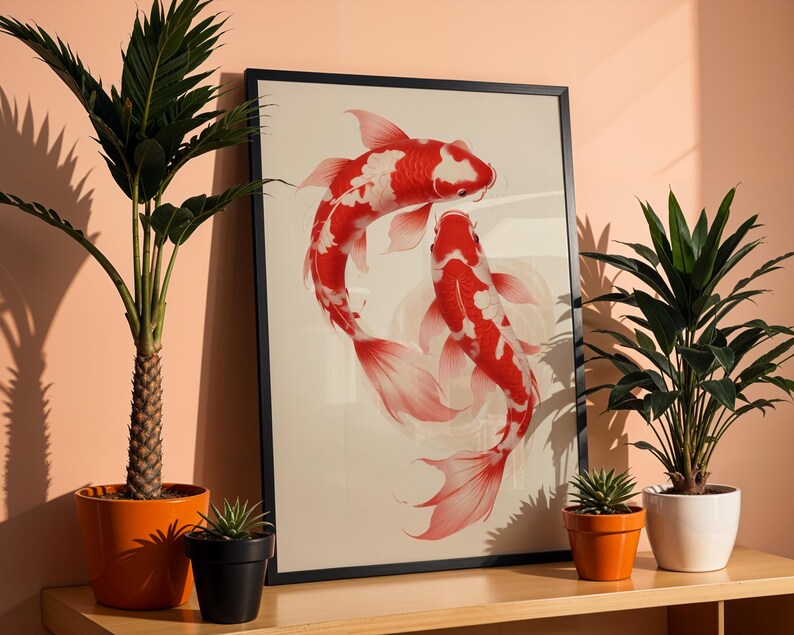 Red Koi Print, Japanese Print, Vintage Print, Printable Wall Art, Trendy Wall Art, Aesthetic Wall Art, Japanese Art Print, Koi Fish Print