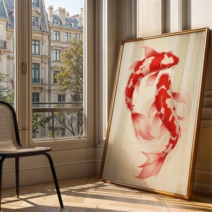Red Koi Print, Japanese Print, Vintage Print, Printable Wall Art, Trendy Wall Art, Aesthetic Wall Art, Japanese Art Print, Koi Fish Print