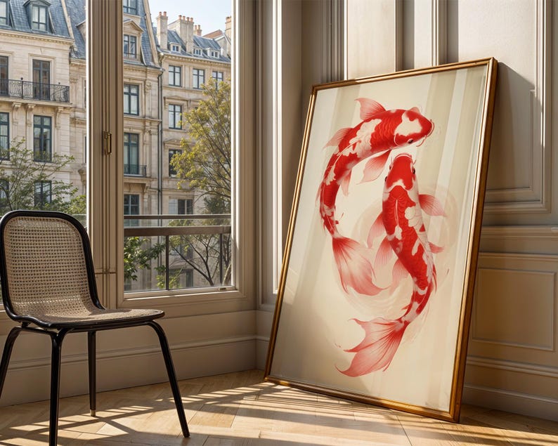Red Koi Print, Japanese Print, Vintage Print, Printable Wall Art, Trendy Wall Art, Aesthetic Wall Art, Japanese Art Print, Koi Fish Print