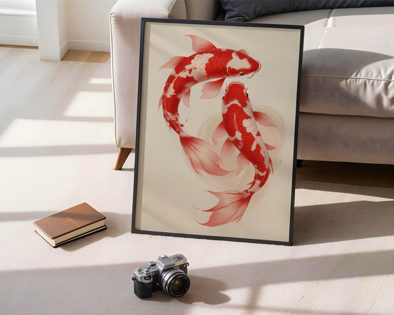 Red Koi Print, Japanese Print, Vintage Print, Printable Wall Art, Trendy Wall Art, Aesthetic Wall Art, Japanese Art Print, Koi Fish Print