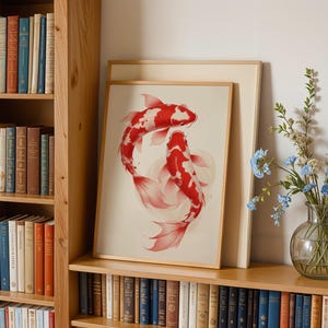 Red Koi Print, Japanese Print, Vintage Print, Printable Wall Art, Trendy Wall Art, Aesthetic Wall Art, Japanese Art Print, Koi Fish Print