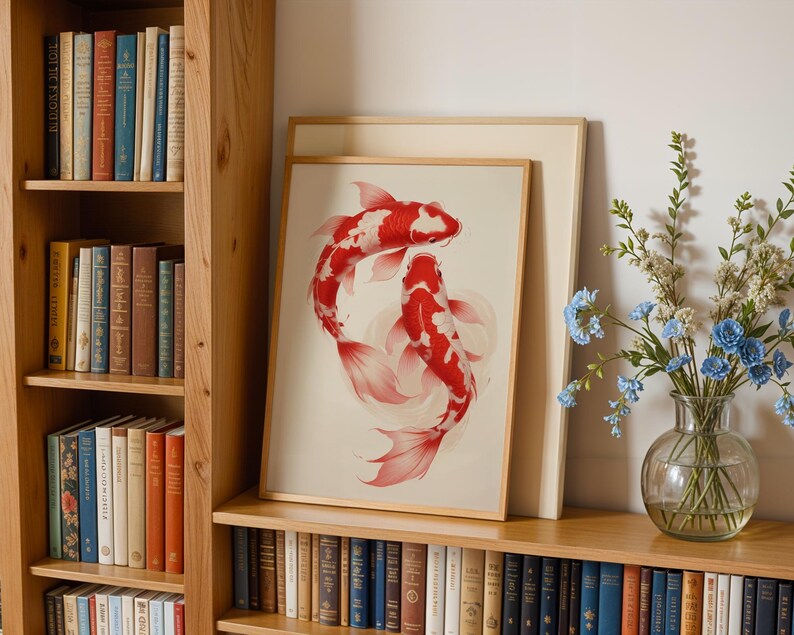 Red Koi Print, Japanese Print, Vintage Print, Printable Wall Art, Trendy Wall Art, Aesthetic Wall Art, Japanese Art Print, Koi Fish Print