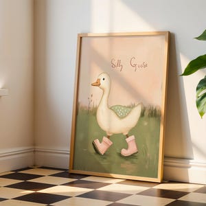 Silly Goose Wall Art Cute Goose Poster Sage Green Nursery Decor Farm Animal Printable Pink Coquette Room Decor Green Girl's Room Goose Print image 7