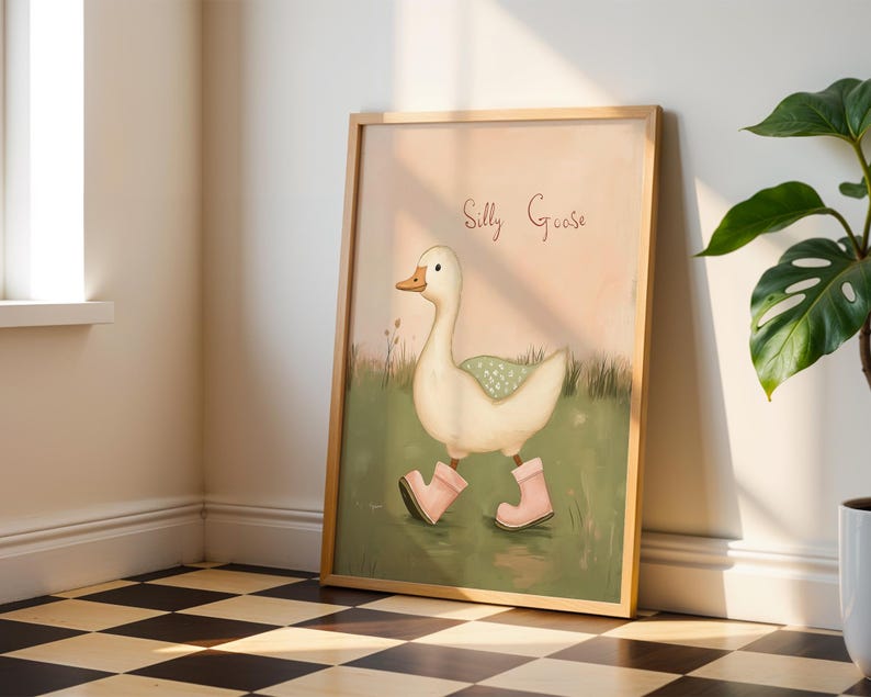 Silly Goose Wall Art Cute Goose Poster Sage Green Nursery Decor Farm Animal Printable Pink Coquette Room Decor Green Girl's Room Goose Print image 7