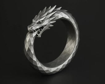 Anillo Ouroboros de dragón en plata de ley: joyería geométrica del infinito