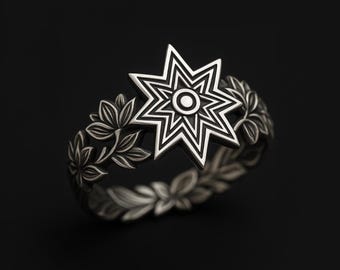Ring Star of Ishtar: sterlingzilveren Sumerische heidense sieraden
