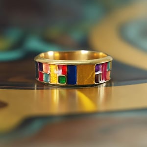 Gold Vermeil Enamel Ring: Colorful 925 Silver Boho Jewelry