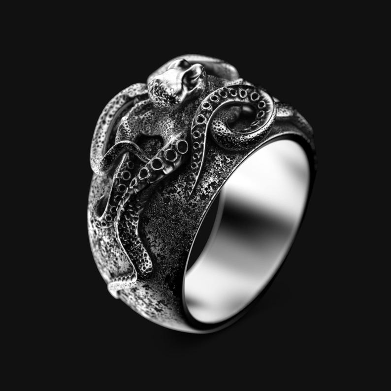 Sterling Silver Octopus Ring: Gothic Kraken Tentacle Jewelry