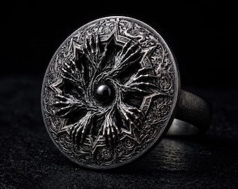 Goth Hand Ring, Chunky Gothic Statement Ring, Dark Fantasy Jewelry Inspired by Escape, Void and Ritual