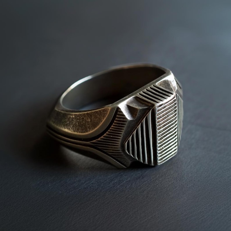 Brutalist Sterling Silver Ring – Modernist Cocktail Ring for Men