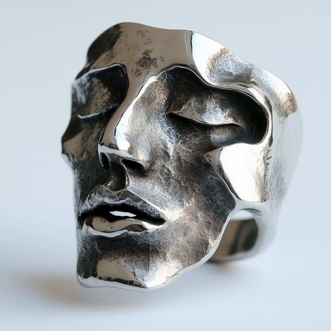 Brutalist Sterling Silver Face Ring: Memento Mori Statement Jewelry - Etsy