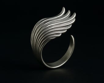 Engelflügel Ring: Anpassbare Sterling Silber Feder Design