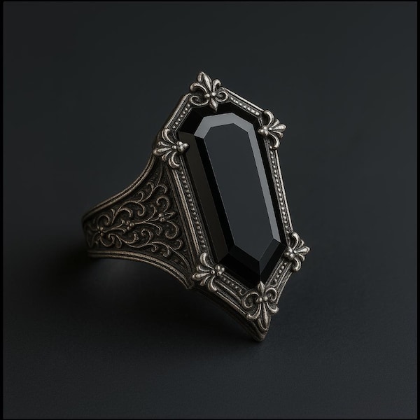 Schwarzer Onyx Sarg Ring: Sterling Silber Gothic Memento Mori