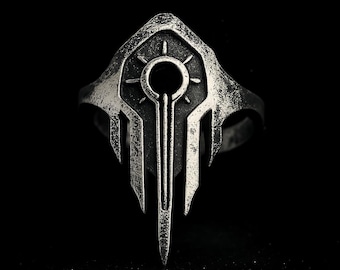 Sci-Fi Sterling Silver Armor Ring: Cyberpunk Alien Shield
