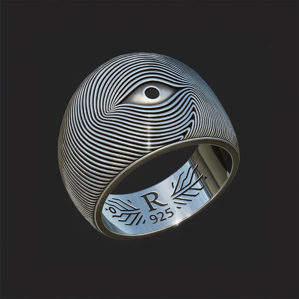 Sterling Silber Wellen-Augenring: Freimaurer Psychedelischer Schmuck