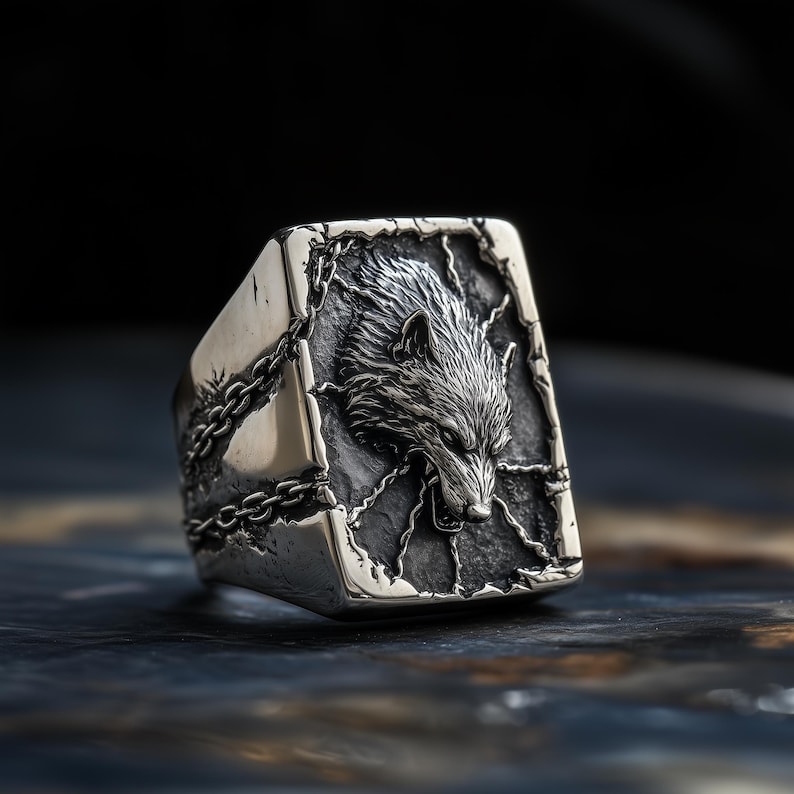 Sterling Silver Wolf Ring: Chunky Gothic Statement Ring