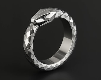 Anillo de serpiente Ouroboros de plata de ley: joyería geométrica de dragón