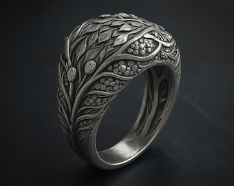 Ocean Art Nouveau Ring: Sterling Silver Floral Jewelry