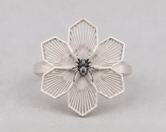Phantom Blossom Spider Ring - Witchy Dark Fantasy Jewelry