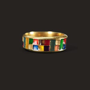 Gold Enamel Ring – Antique Boho Jewelry 925 Silver, Colorful Custom ...