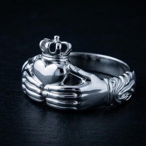 Sterlingzilveren Claddagh-ring: kroon en hart, Ierse huwelijkssieraden