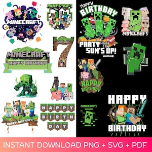 MineCraft 70+ SVG DFX Digital Bundle, Silhouette Cameo, Cricut and Laser Cutting Files, Gamer Head, Minecraft Cake Toppers Banners Clipart