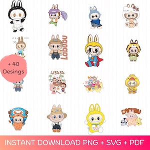 Labubu Monster Bundle | 40+ Cute Labubu SVG PNG PDF Designs | Labubu Digital Clipart Collection for Cricut, Sublimation & Print