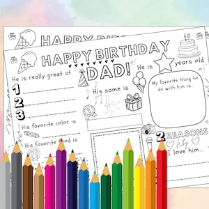 Joyeux anniversaire papa à colorier | Feuille d'activité de napperon joyeux anniversaire papa | Tout sur papa Espaces à remplir | Carte Joyeux anniversaire papa