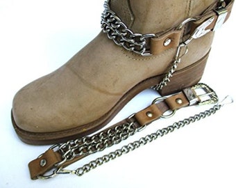Western Boots Boot Chains Light Brown Leather with 2 Steel Chains