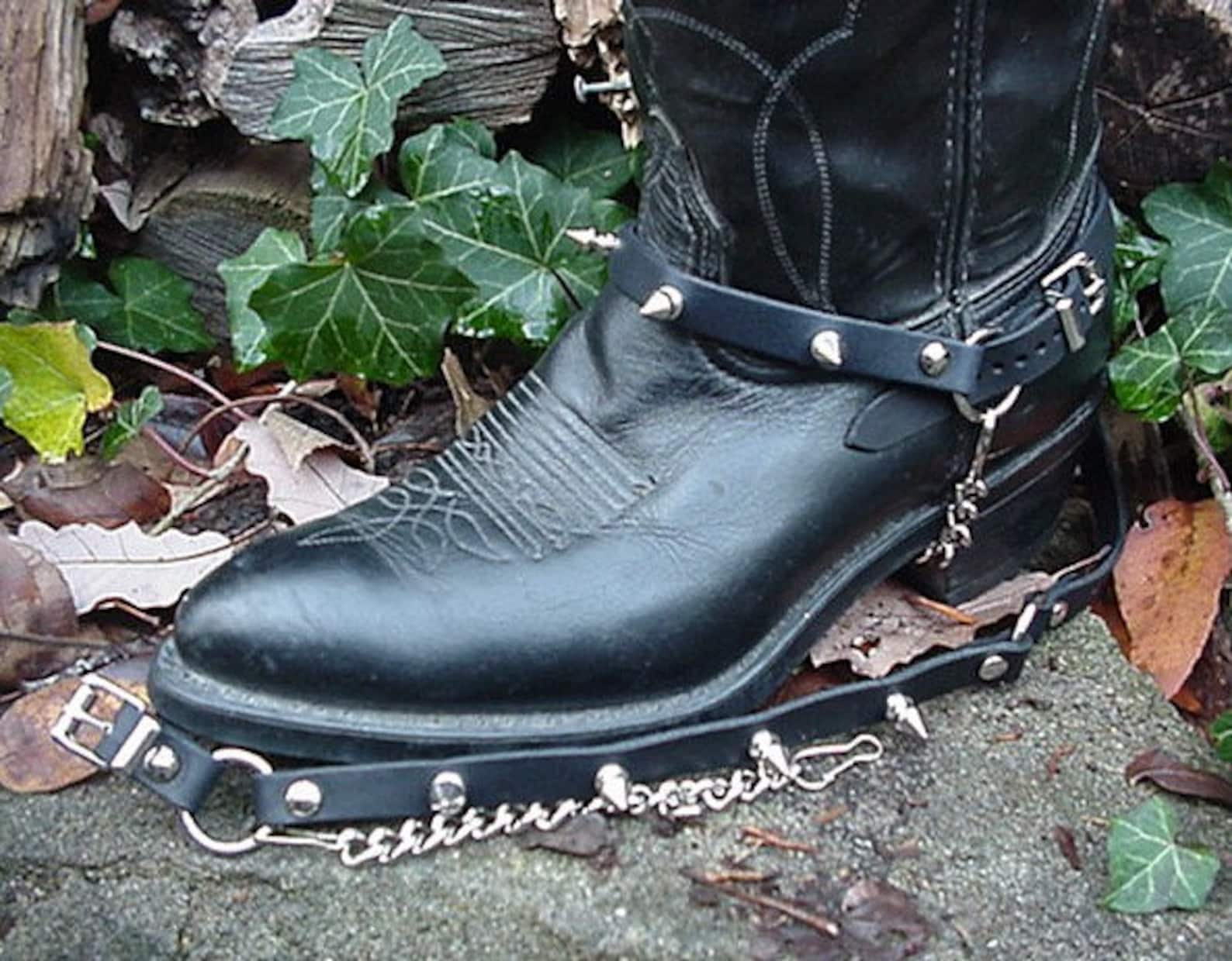 Western/biker Boots BOOT CHAINS Black Leather With Spikes Etsy