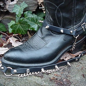 Western Biker Boots BOOT CHAINS Black Leather with Spikes
