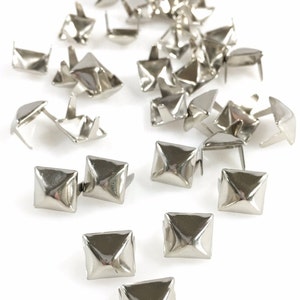 Nailheads Spots Studs 2 Prong Pyramid 3/8" Square, Steel with Nickel Finish 100 Pcs