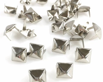 Nailheads Spots Studs 2 Prong Pyramid 3/8" Square, Steel with Nickel Finish 100 Pcs