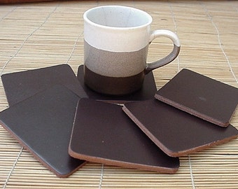 COASTERS LEATHER SQUARE 6 pieces Chocolate Brown