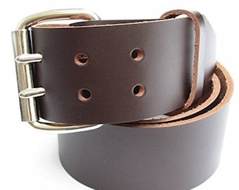 Big & Tall Mens Heavy Duty Dark Chocolate Brown Leather Belt 2" Wide Sizes 46 - 72