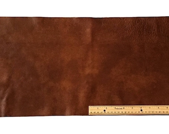 UPHOLSTERY LEATHER Piece Cowhide Medium Brown Light Weight 2 Square Feet 12 x 24 pulgadas