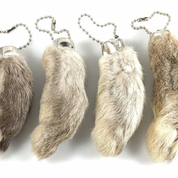 Rabbit Rabbits Foot KEYCHAIN WHITE/NATURAL 4 Pieces