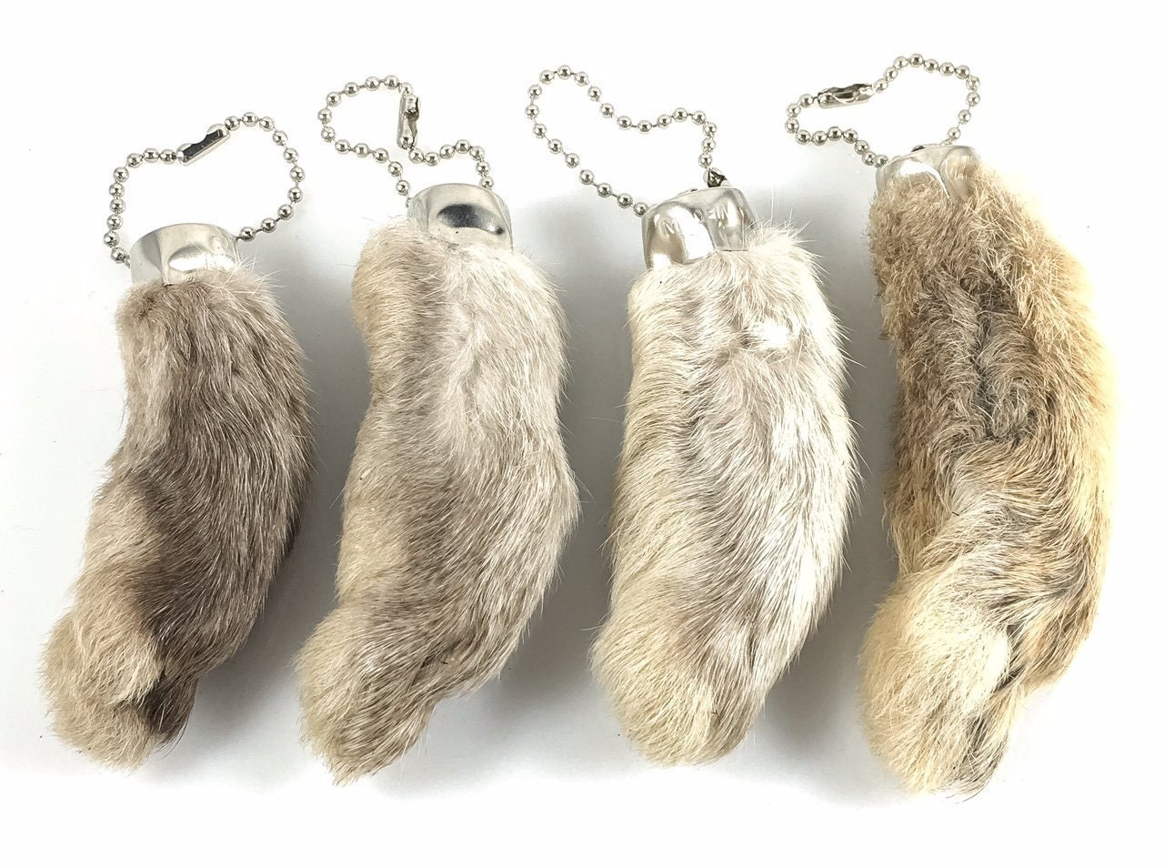 Rabbit Rabbits Foot KEYCHAIN WHITE/NATURAL 4 Pieces