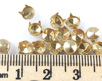 NAILHEADS - SPOTS - STUDS: Size 20/107 Round with Six Facets Gold Finish - 100 Pcs - 4 Prong - 4.5MM…