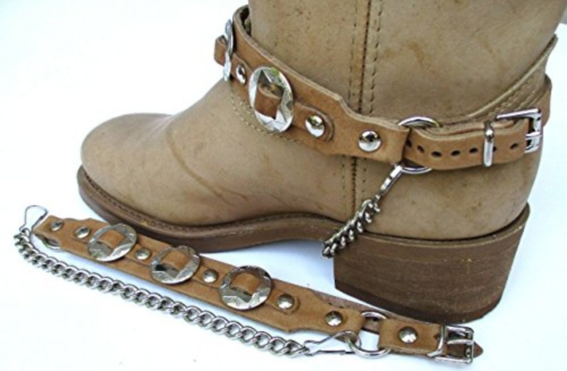Western Biker Boot Chains Light Brown Leather with Triple Etsy
