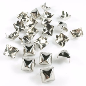 Nailheads Spots Pyramid Studs 2 Prong 1/2" Square, Bright Nickel Finish 100 Pcs