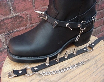 Biker Boots BOOT CHAINS BLACK Leather, Giant Spikes