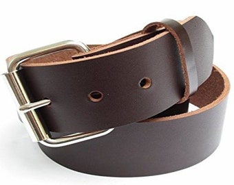 Big & Tall Mens Heavy Duty Dark Chocolate Brown Leather Belt 1 3/4" Wide Sizes 46 - 72