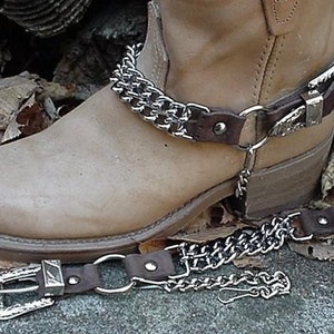 Western Boots BOOT CHAINS Brown Leather,  Two  Steel Chains