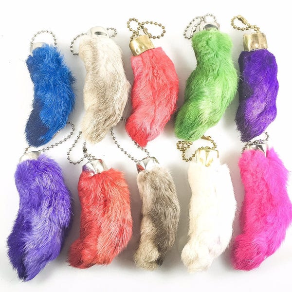 Dangerous Threads Premium Rabbit Rabbits Foot Keychain Assorted Colors 10 Pieces