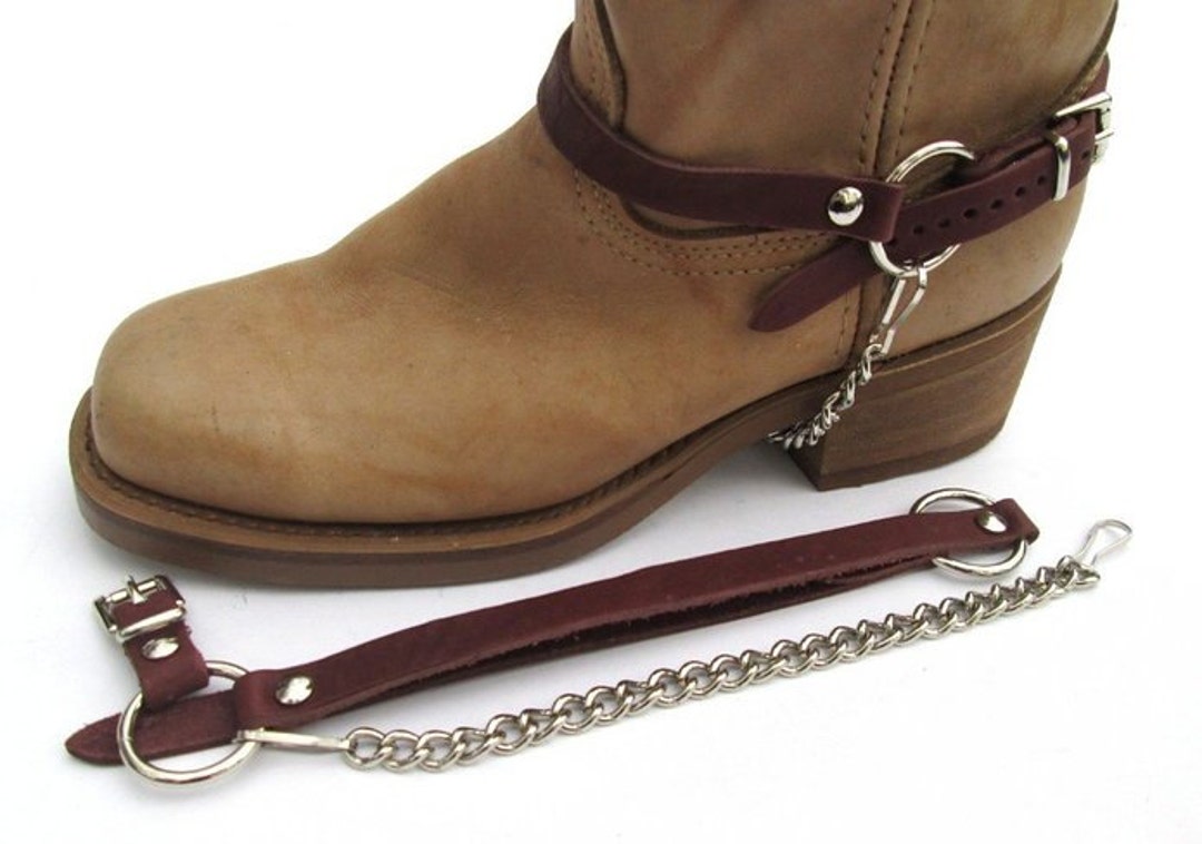 Biker Boot Chains Brown Topgrain Cowhide Leather Harness Straps Etsy